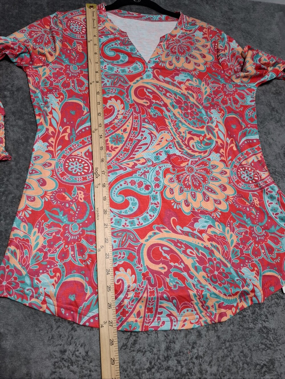 LOMON Paisley Multicolor V-Neck Tunic Top Smocked 3/4 Sleeves Soft Casual Sz M - Picture 14 of 15